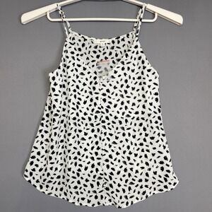 Mine for Anthropologie Tank Top Womens S White Black Abstract Button Sleeveless